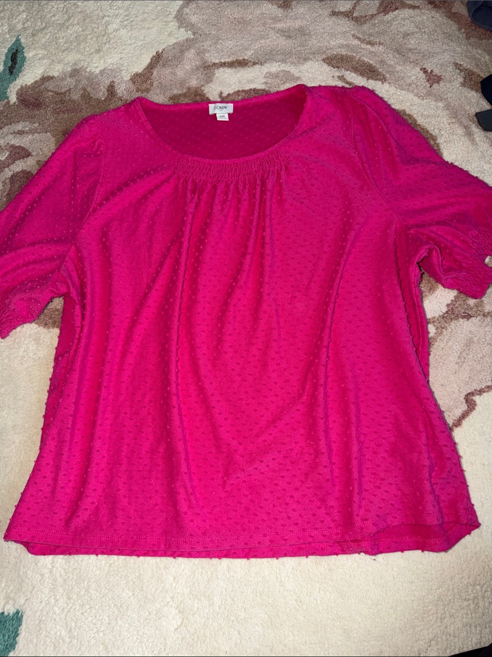 J. Crew Fuchsia Short Sleeve Swiss Dot Scoop Neck Top - Picture 1 of 6